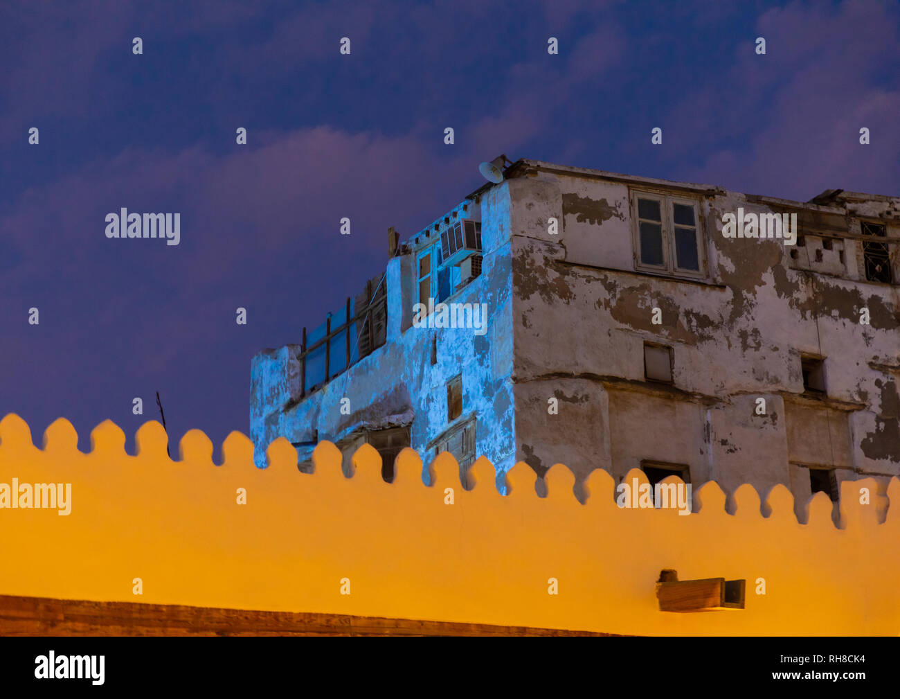 Vecchia casa in legno mashrabiya di al-Balad trimestre, Mecca provincia, Jeddah, Arabia Saudita Foto Stock