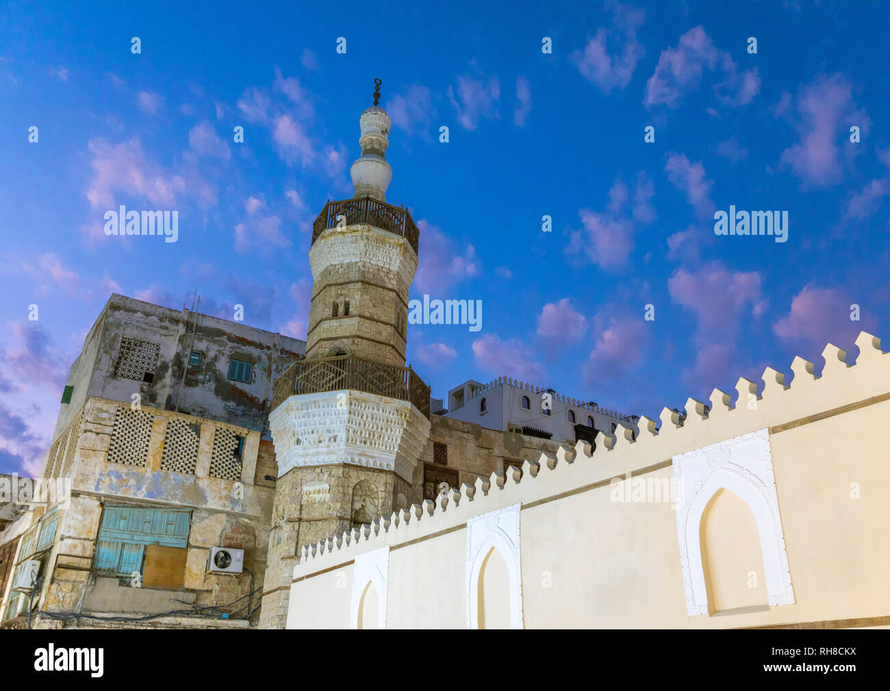 Al Shafi moschea al tramonto, Mecca provincia, Jeddah, Arabia Saudita Foto Stock