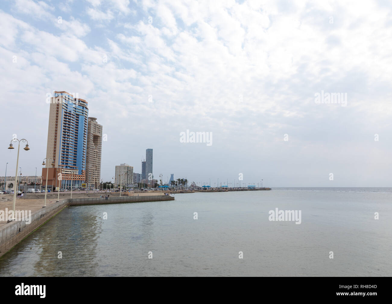 Edifici dal mare, Mecca provincia, Jeddah, Arabia Saudita Foto Stock