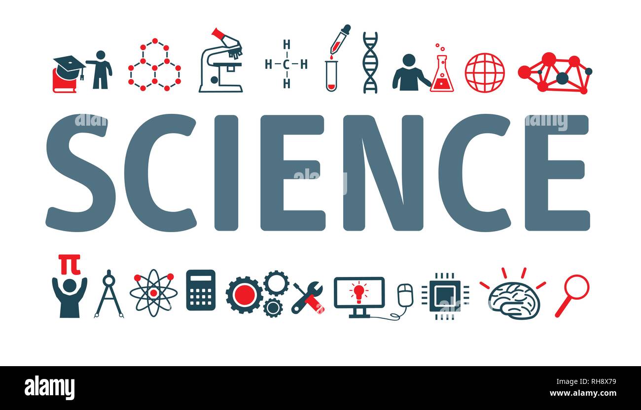 Set di icone vettoriali, firmare e simboli della scienza. Raccolta infografico moderno logo e il pittogramma Illustrazione Vettoriale