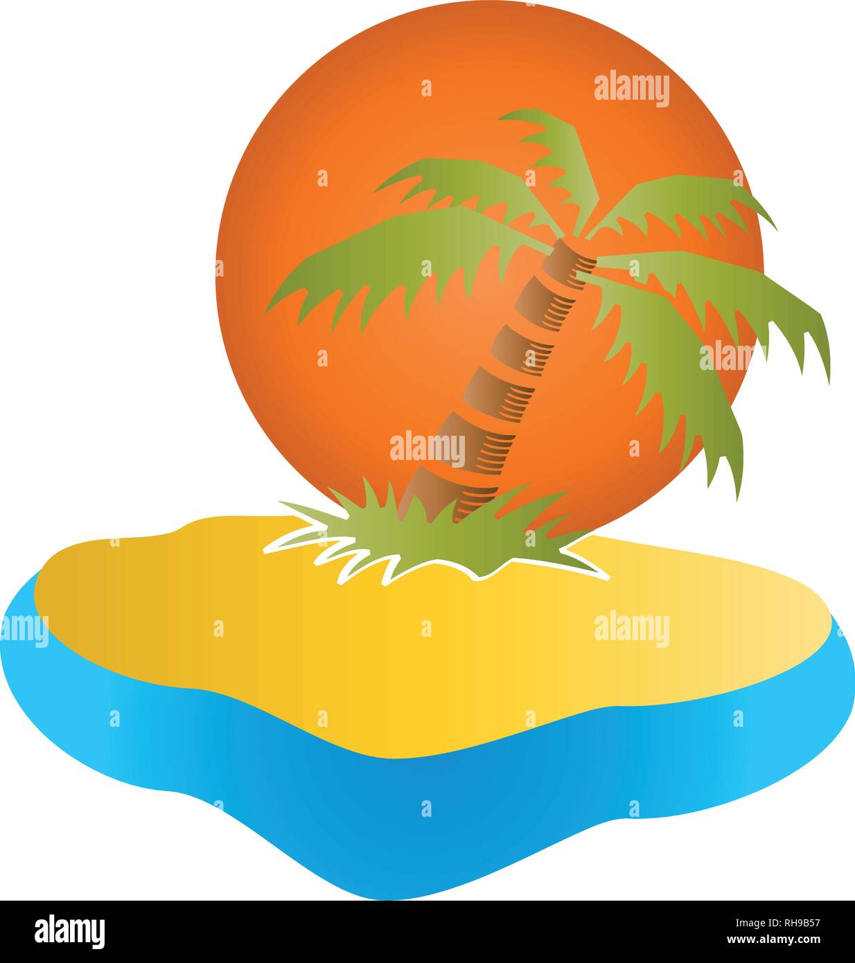 Isola, sun, palm, isola tropicale, logo Illustrazione Vettoriale