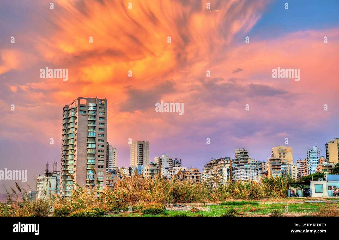 Tramonto a Beyrouth in Libano Foto Stock