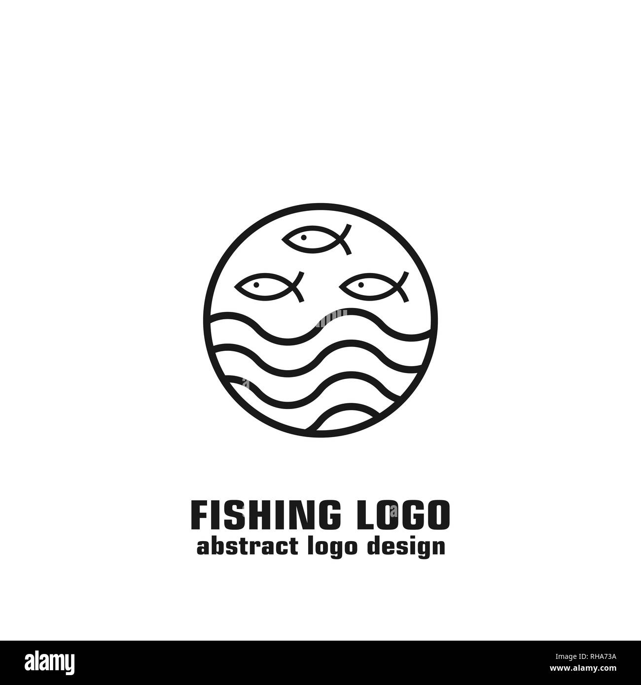 Pesca astratto modello logo, mare oceano e logo design. Illustrazione Vettoriale
