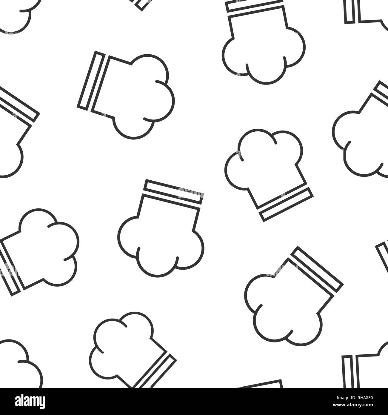 Lo Chef hat icona pattern seamless sfondo. Tappo di fornello illustrazione vettoriale. Il ristorante dello Chef modello di simbolo. Illustrazione Vettoriale