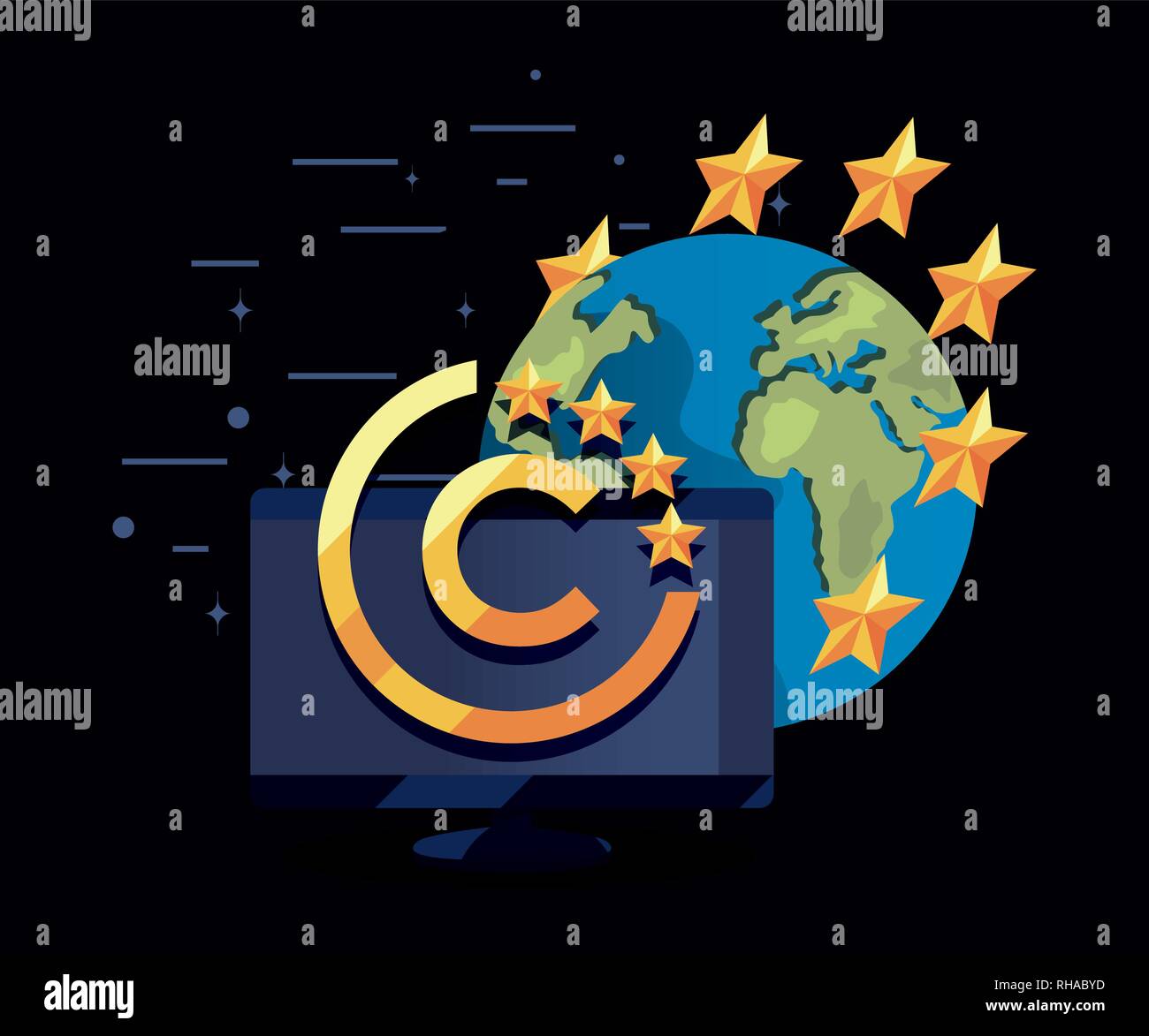 Copyright world computer simbolo digitale illustrazione vettoriale Illustrazione Vettoriale
