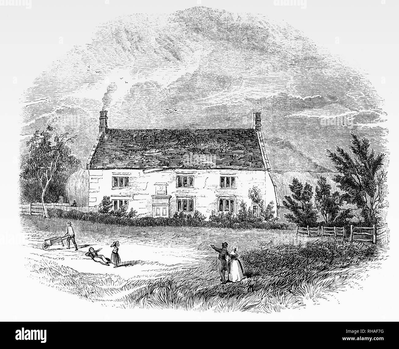 Woolsthorpe Manor a Woolsthorpe-da-Manchester, vicino Grantham, Lincolnshire, Inghilterra, è il luogo di nascita e fu la casa di famiglia di Sir Isaac Newton FRS PRS (1642-1726/27). Nato il 25 dicembre 1642, Newton divenne un matematico, fisico e astronomo, teologo e autore ampiamente riconosciuto come uno dei più influenti scienziati di tutti i tempi e di una figura chiave nella rivoluzione scientifica. Egli ha formulato le leggi del moto e della gravitazione universale, le leggi del moto planetario, account per le maree, le traiettorie delle comete, la precessione degli equinozi e altri fenomeni. Foto Stock