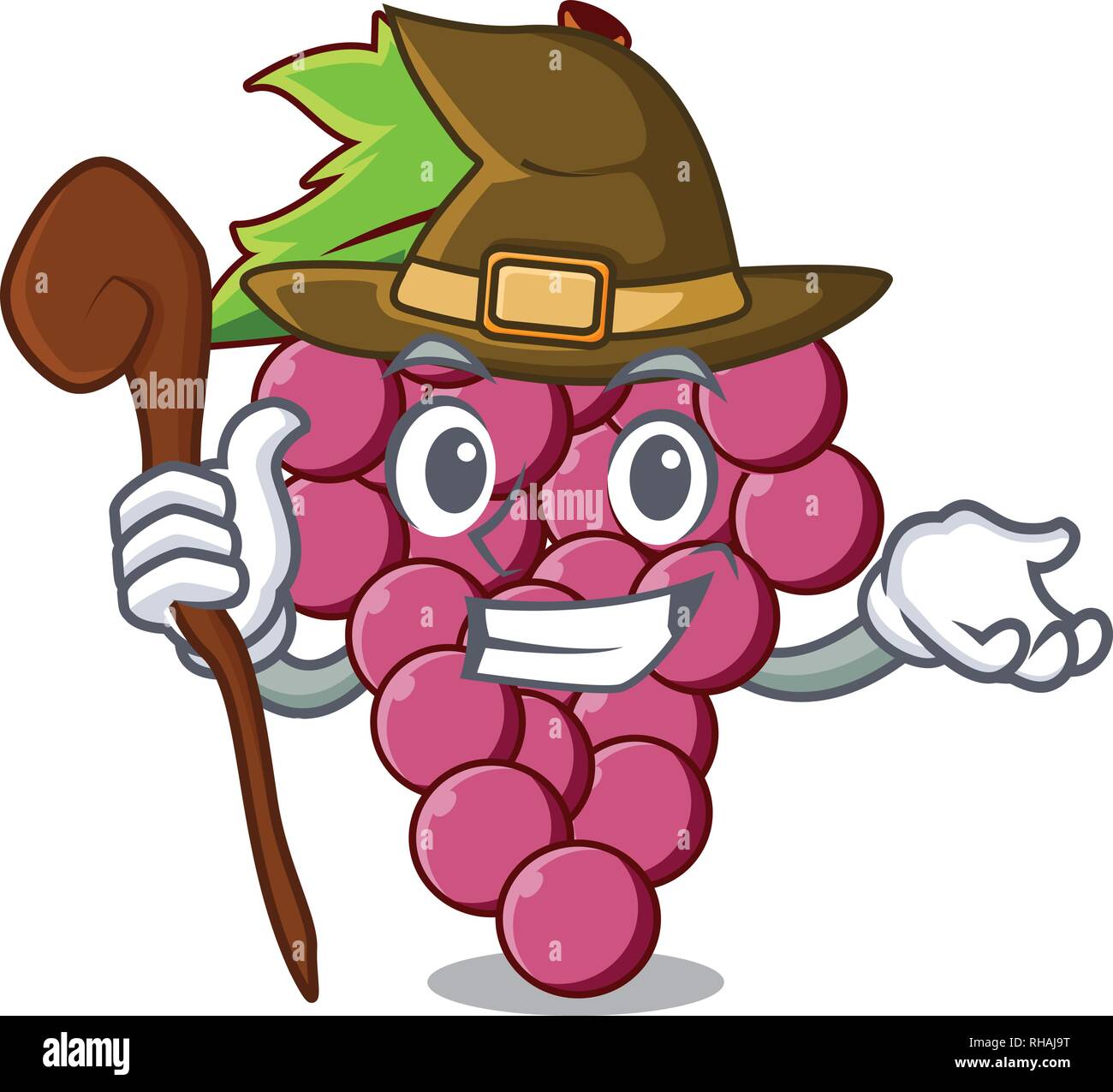 Strega da uve a bacca rossa frutta mascotte sopra la tabella Illustrazione Vettoriale
