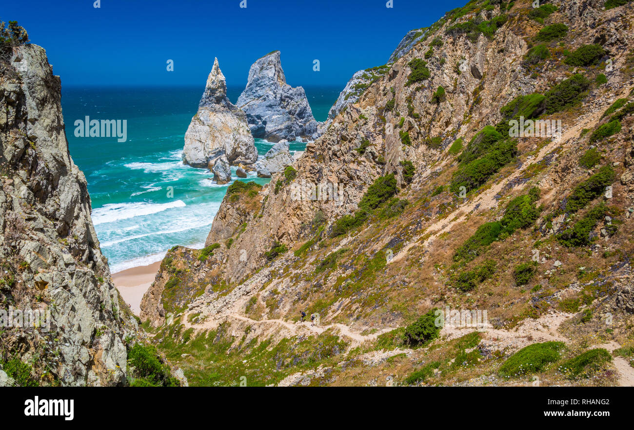 Vista panoramica di Orsa (spiaggia Praia da Ursa), Sintra, Portogallo. Foto Stock