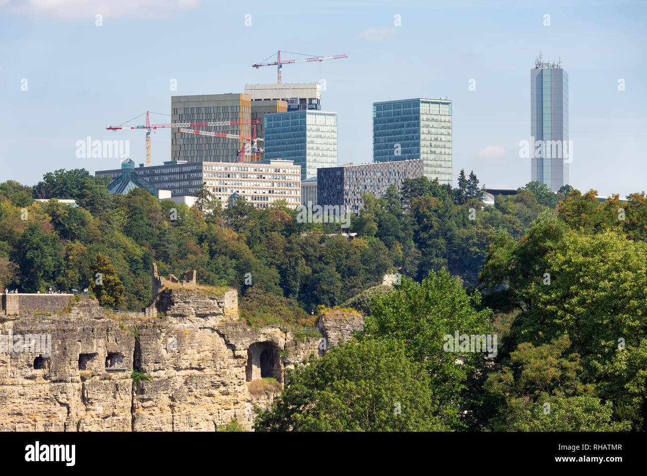 Città di Lussemburgo, veduta aerea della Città Vecchia e Grund Foto Stock