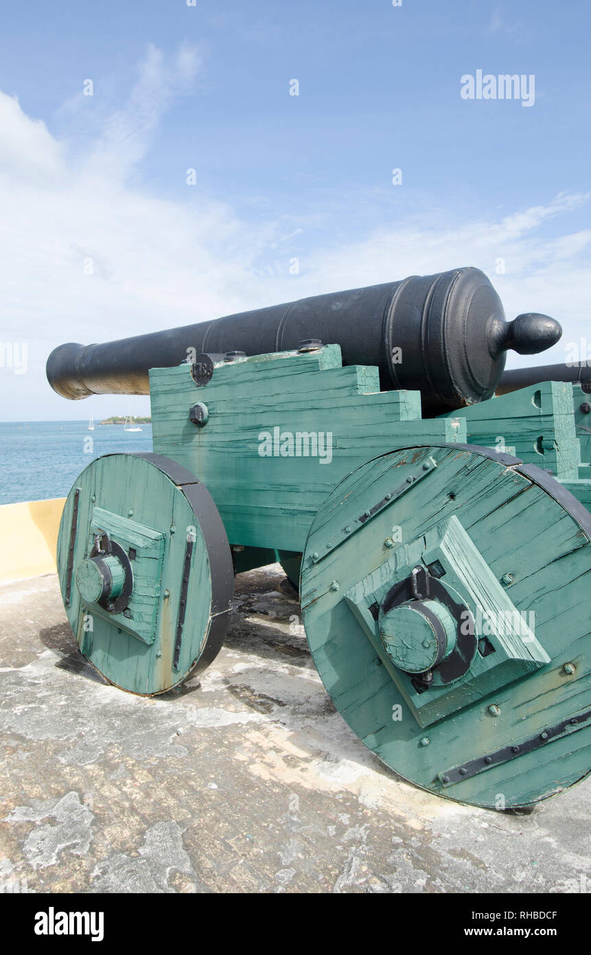 Il cannone a Fort Christiansvaern a Christiansted National Historic Site, Saint Croix, Isole Vergini degli Stati Uniti Foto Stock