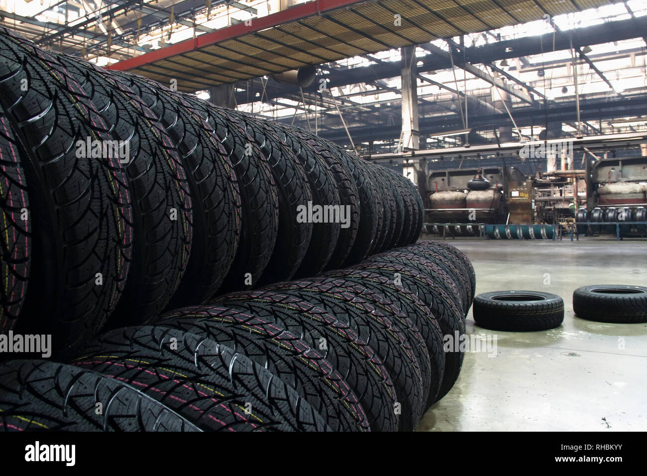 Prodotti di storage di pneumatici in gomma impianto produzione stock photo Foto Stock