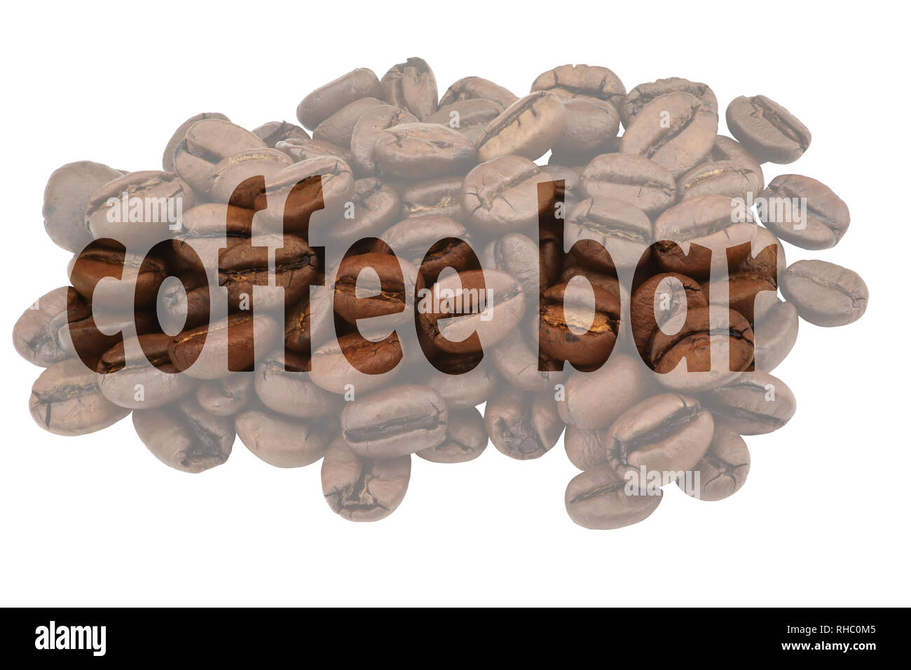 Simbolo bar caffetteria con immagine di chicchi di caffè e il testo evidenziato Coffee bar Foto Stock