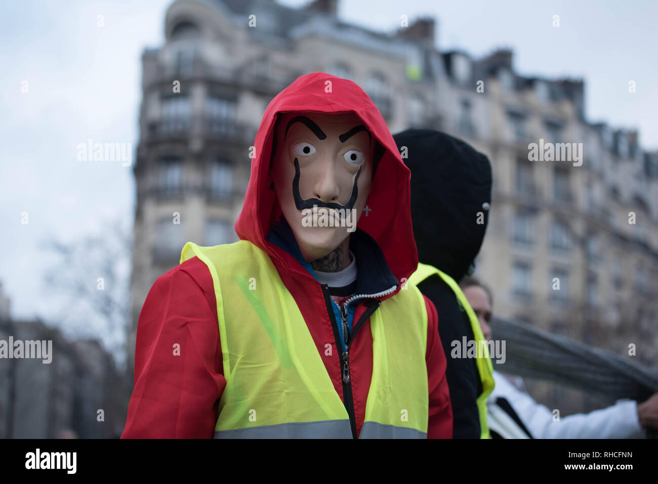 Parigi, Francia. 2° febbraio 2019. Il Gilet giallo si sta mobilitando per un dodicesimo consecutivi di Sabato, 2 febbraio 2019 0 Parigi, nella foto uno degli appuntamenti luogo Daumesnil (XII arrondissement), per una marcia contro la violenza della polizia. Credito: Saïd Anas/Alamy Live News Foto Stock