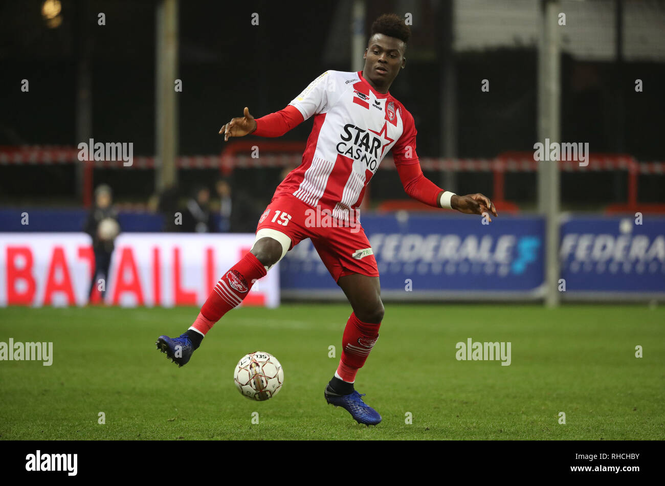 Mouscron, Belgio.. 2° febbraio 2019. MOUSCRON, Belgio - 01 febbraio : Fr in azione durante la Jupiler Pro League Match Day 24 tra Royal Excel Mouscron e Sporting Charleroi nel febbraio 01, 2019 in (foto di Vincent Van Doornick/Isosport) Foto Stock