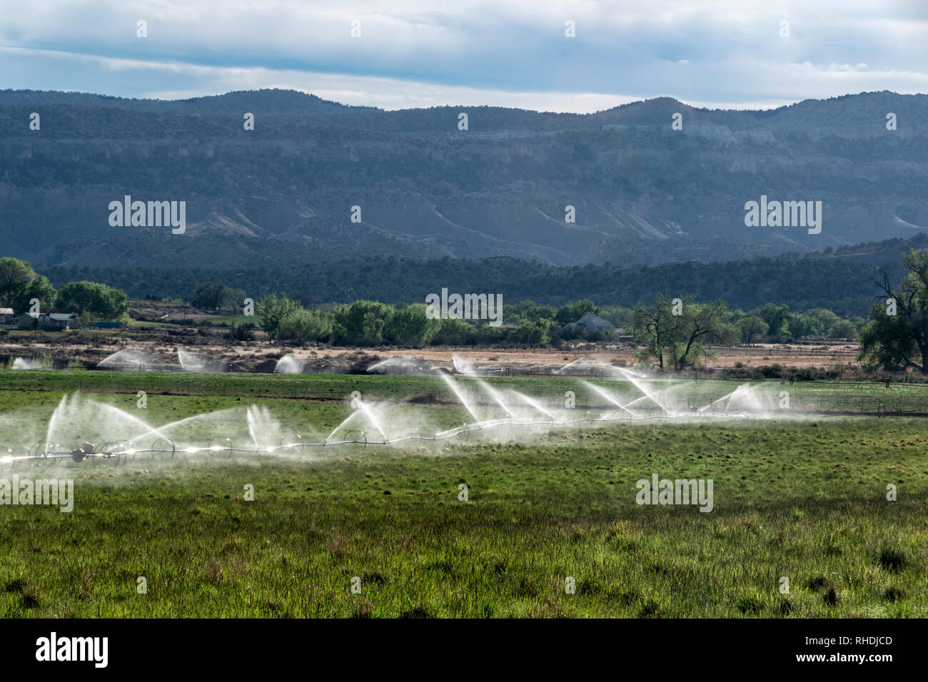 Sistema di irrigazione sul campo di fattoria nel sud-ovest, STATI UNITI D'AMERICA Foto Stock