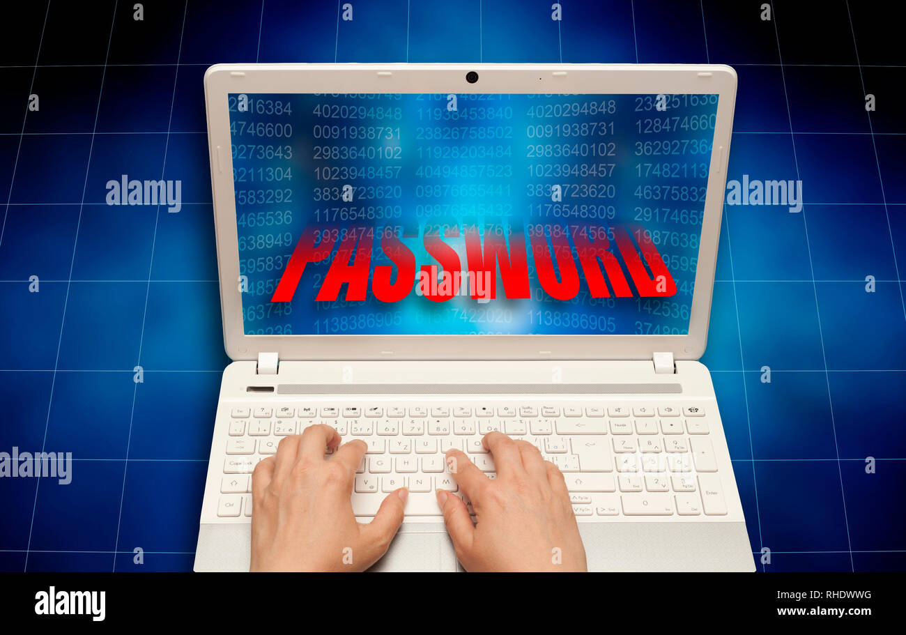 La password del computer furto concetto, crescente preoccupazione circa la sicurezza della password in internet Foto Stock