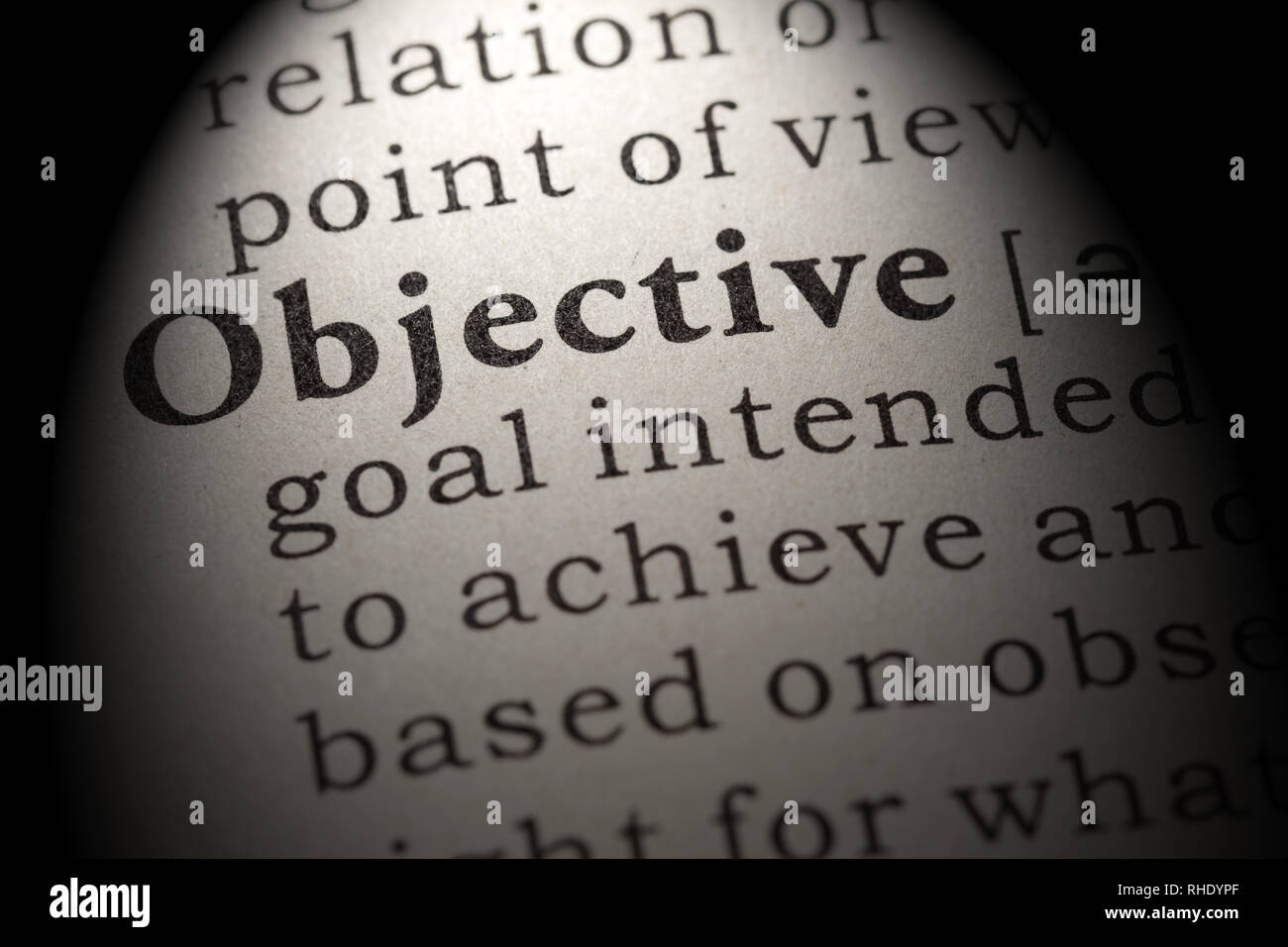 Fake Dizionario, definizione del dizionario della parola obiettivo. comprendente i principali parole descrittive. Foto Stock