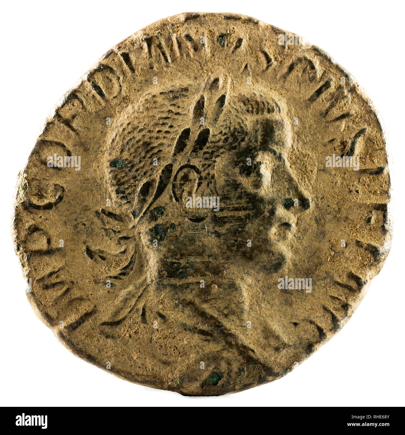 Antico bronzo romano sertertius medaglia dell'Imperatore Gordiano III. Complementare. Foto Stock