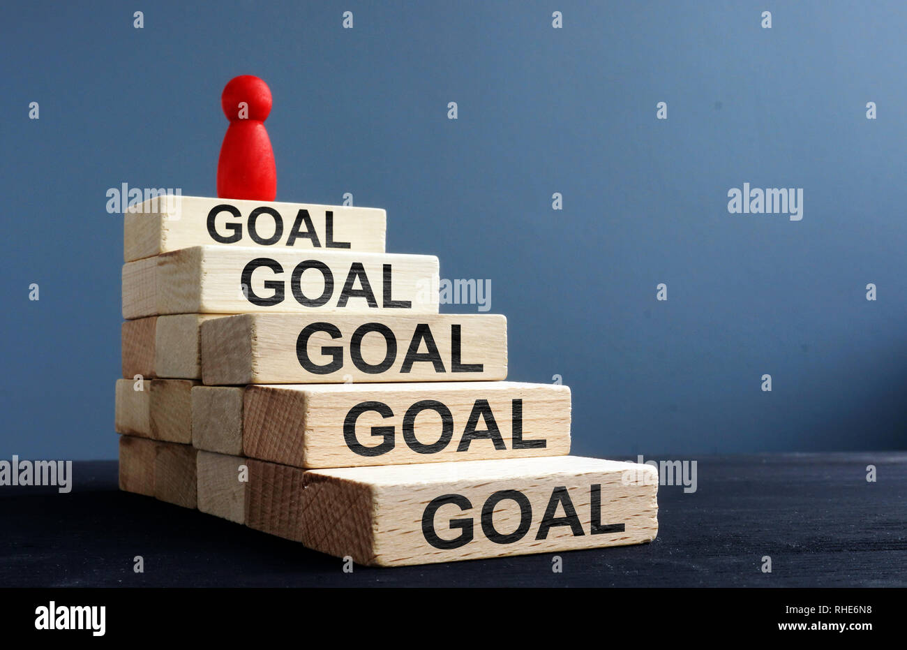 Gli obiettivi dei dipendenti. Scaletta con figurine sulla parte superiore. Successi di carriera. Foto Stock