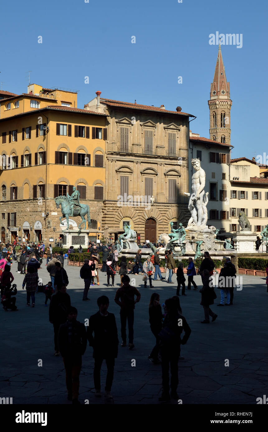 Fontana del Nettuno in Piazza della Signoria, Firenze, Italia Foto Stock