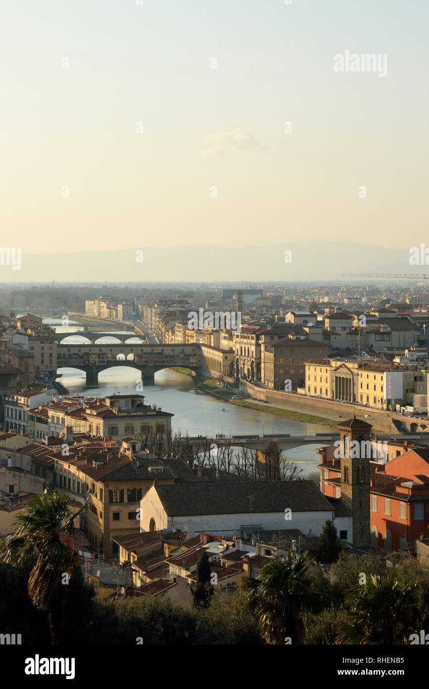 Vista panoramica di Firenze vista da Piazzale Michelangelo, Firenze, Italia Foto Stock