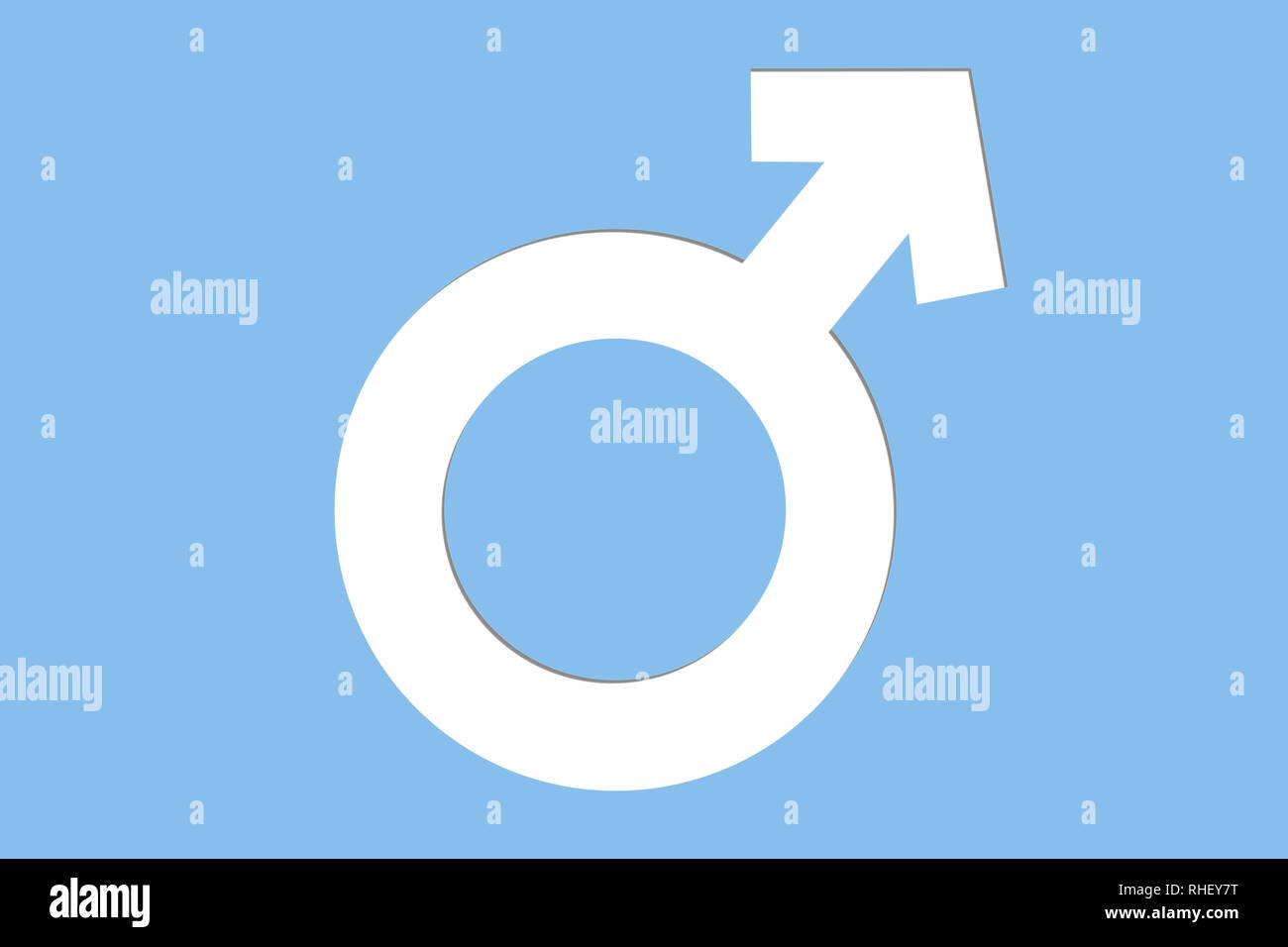 Maschile o sesso maschile simbolo (Mars segno) oltre metà della luce blu pastello carta tagliato isolato sfondo. Concetto di immagine di sfondo per il maschio gend Foto Stock