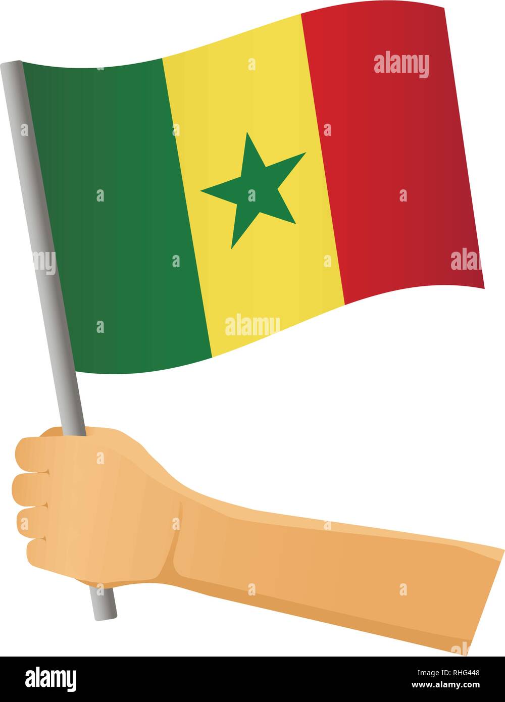 Senegal bandiera in mano. Sfondo patriottico. Bandiera nazionale del Senegal illustrazione vettoriale Illustrazione Vettoriale