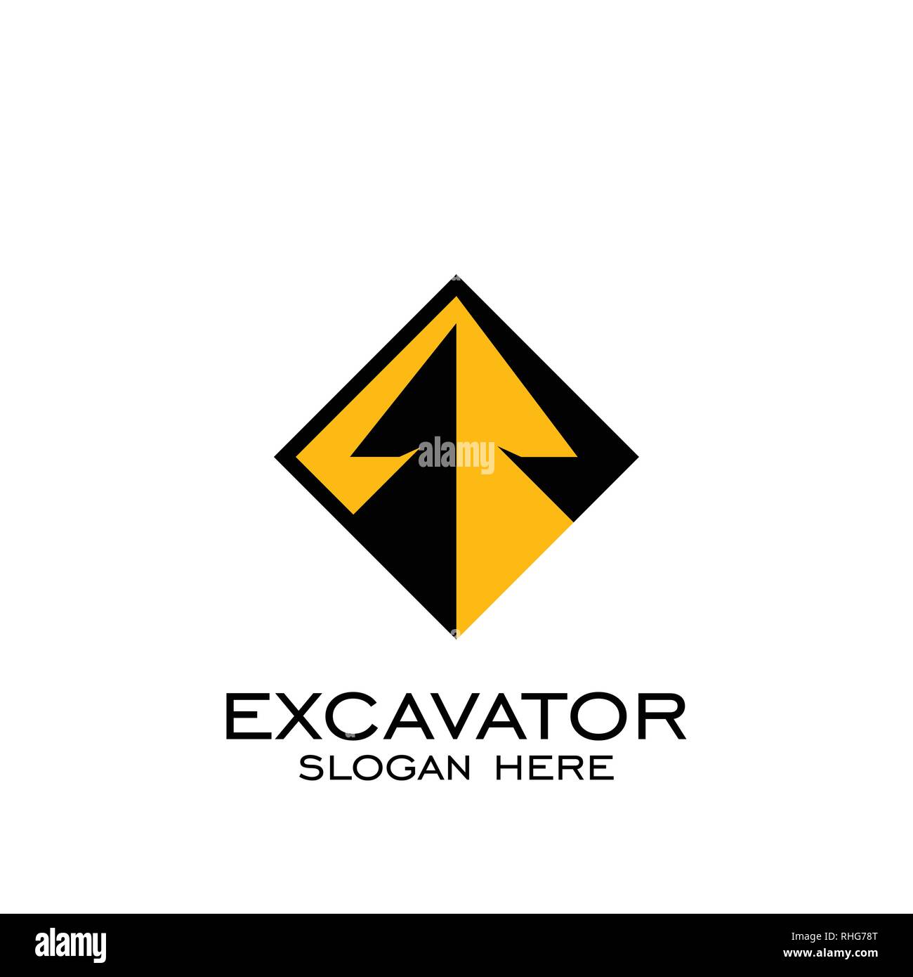 Escavatore logo design, quadrato concetto, isolati su sfondo bianco, icone vettoriali. Illustrazione Vettoriale