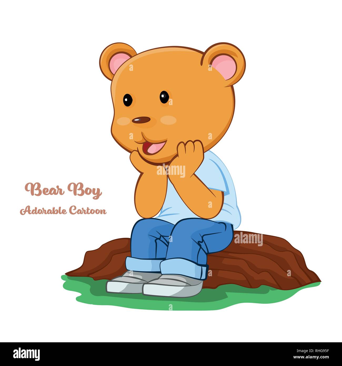 Adorabili Cartoon, ragazzo tenere in piedi con pensiero. cartoon character design. Vector clip art illustrazione. Illustrazione Vettoriale