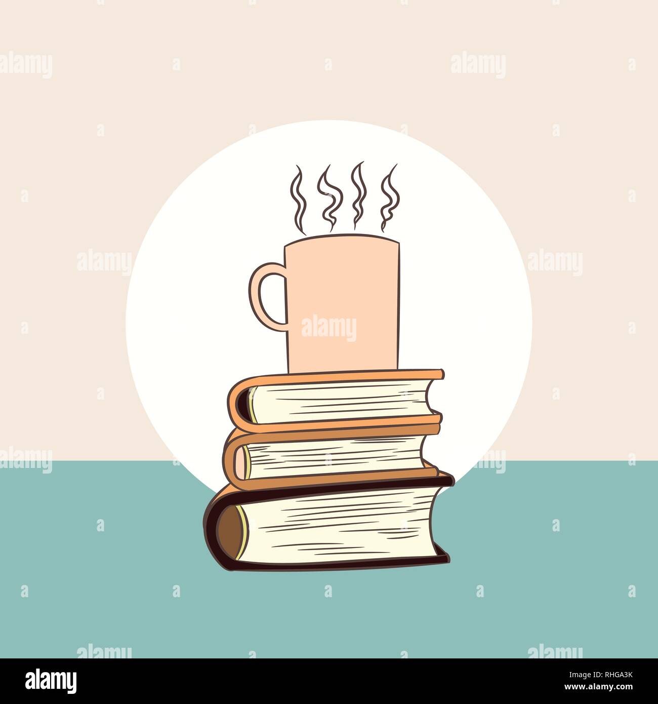 Caffè caldo in cub su libri, per banner, poster, cibo e bevande, la concezione di business. Illustrazione Vecter Illustrazione Vettoriale