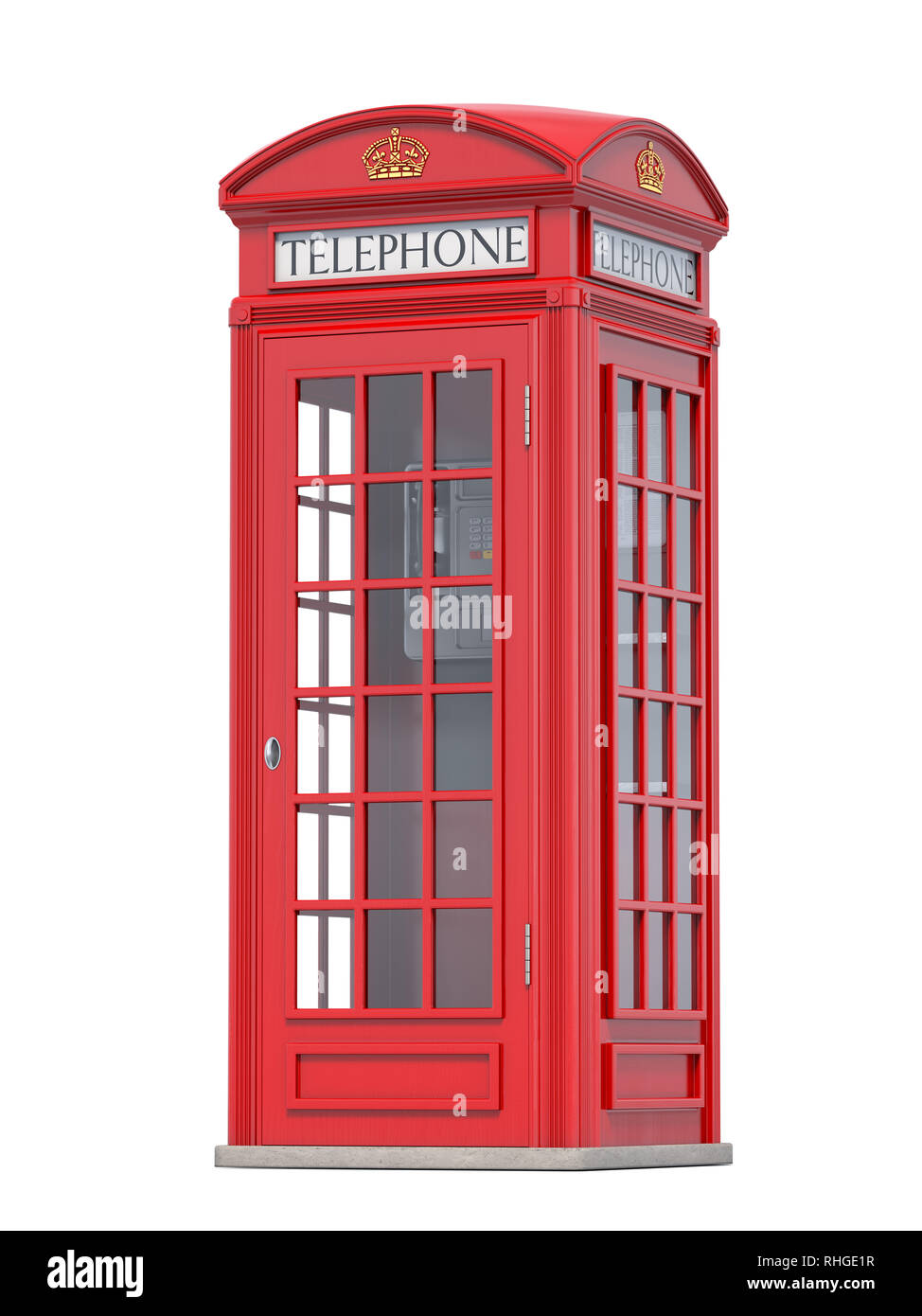 Telefono rosso stand. Londra, inglese britannico e inglese simbolo. 3d illustrazione Foto Stock