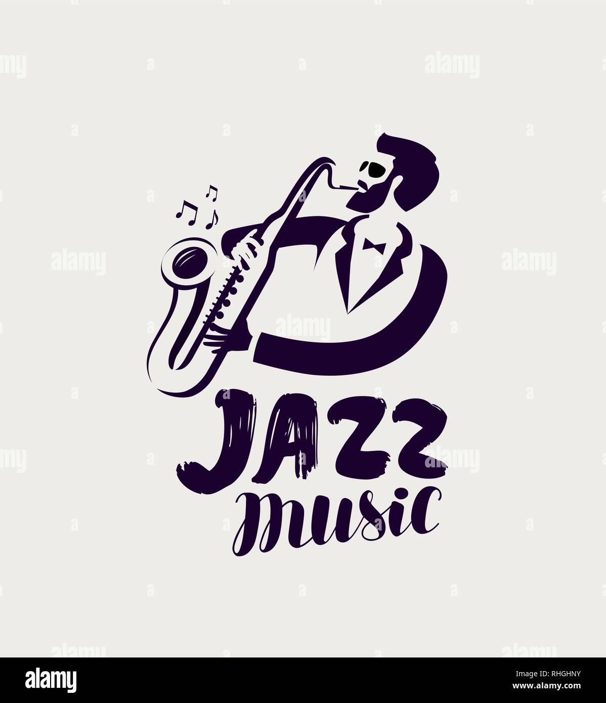 Il logo di Jazz o etichetta. Musica dal vivo, il festival musicale di simbolo. Lettering illustrazione vettoriale Illustrazione Vettoriale
