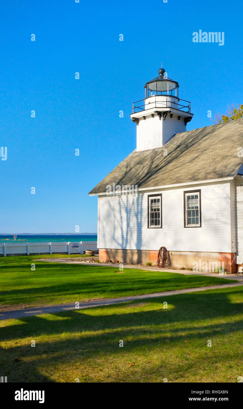 La vecchia missione punto luce, antica missione del Parco Statale di missione vecchia penisola, la Vecchia Missione, Michigan, Stati Uniti d'America Foto Stock