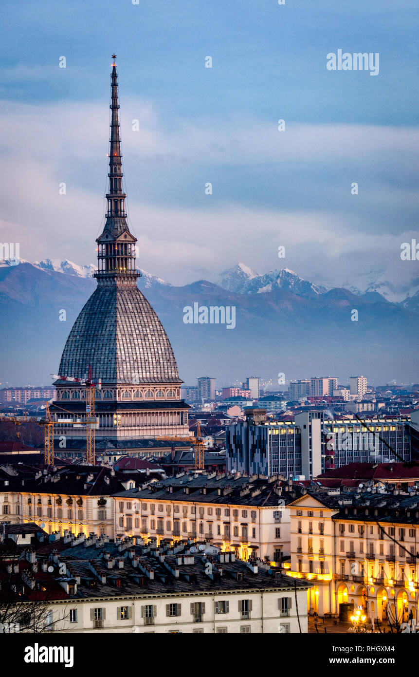 Torino alta definizione vista la Mole Antonelliana Foto Stock