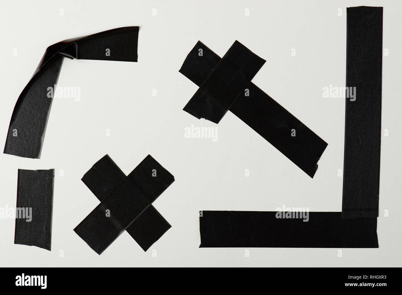 Nastro nero set di pezzi isolati su sfondo bianco Foto Stock