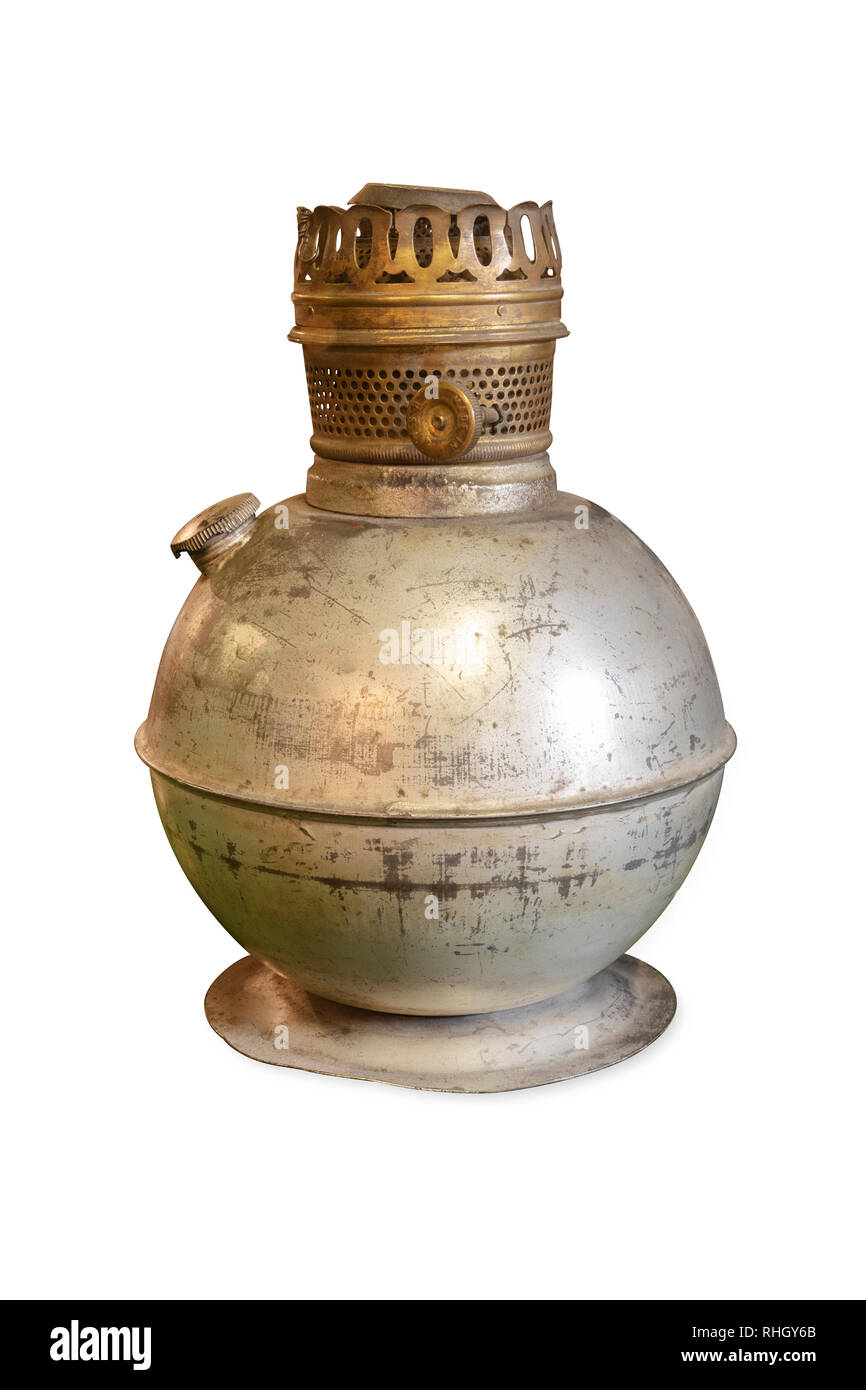 Freno Vintage uomo railroad lanterna, isolati su sfondo bianco. Foto Stock