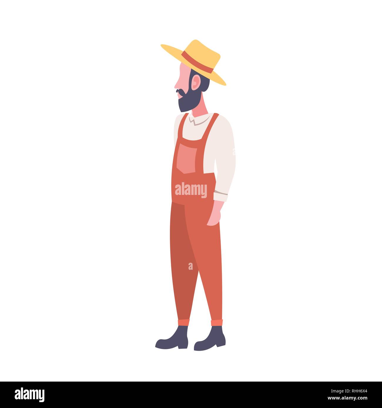 Barbuto contadino che indossano uniformi e hat paese man standing pongono maschio personaggio dei cartoni animati a lunghezza piena isolati piatta Illustrazione Vettoriale