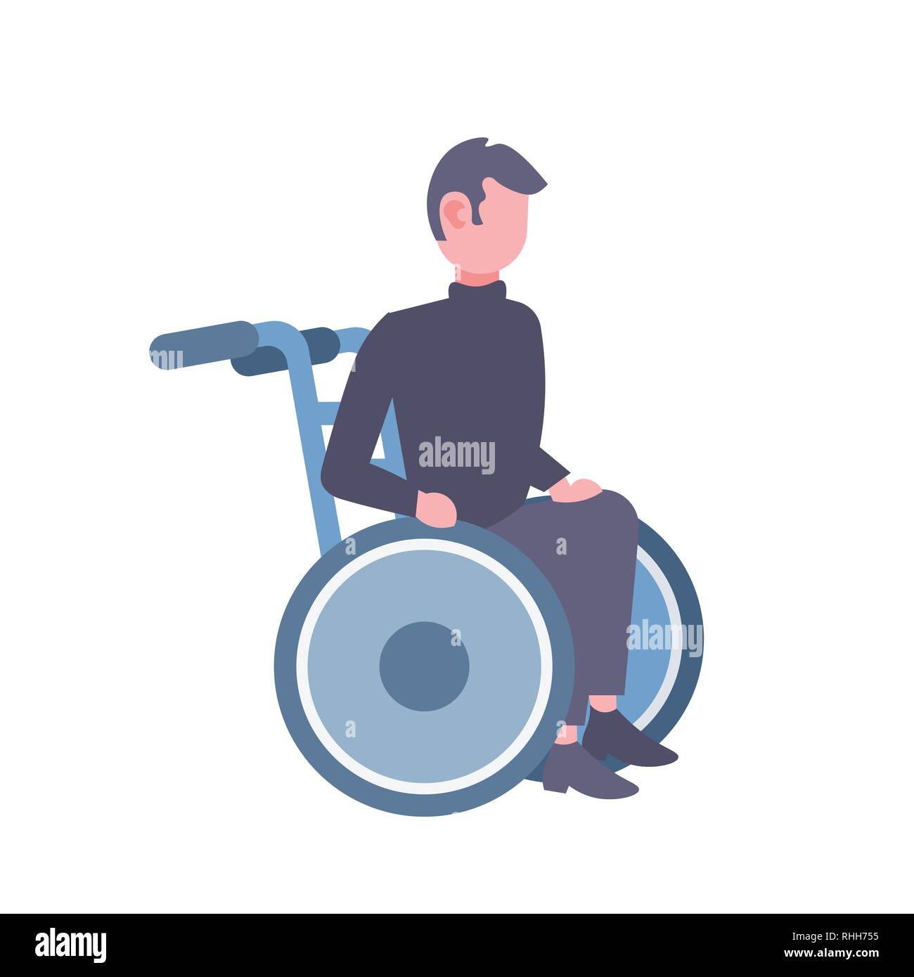 Disabilitato uomo seduto nella sedia a rotelle il concetto di disabilità maschio personaggio dei cartoni animati a lunghezza piena isolati piatta Illustrazione Vettoriale