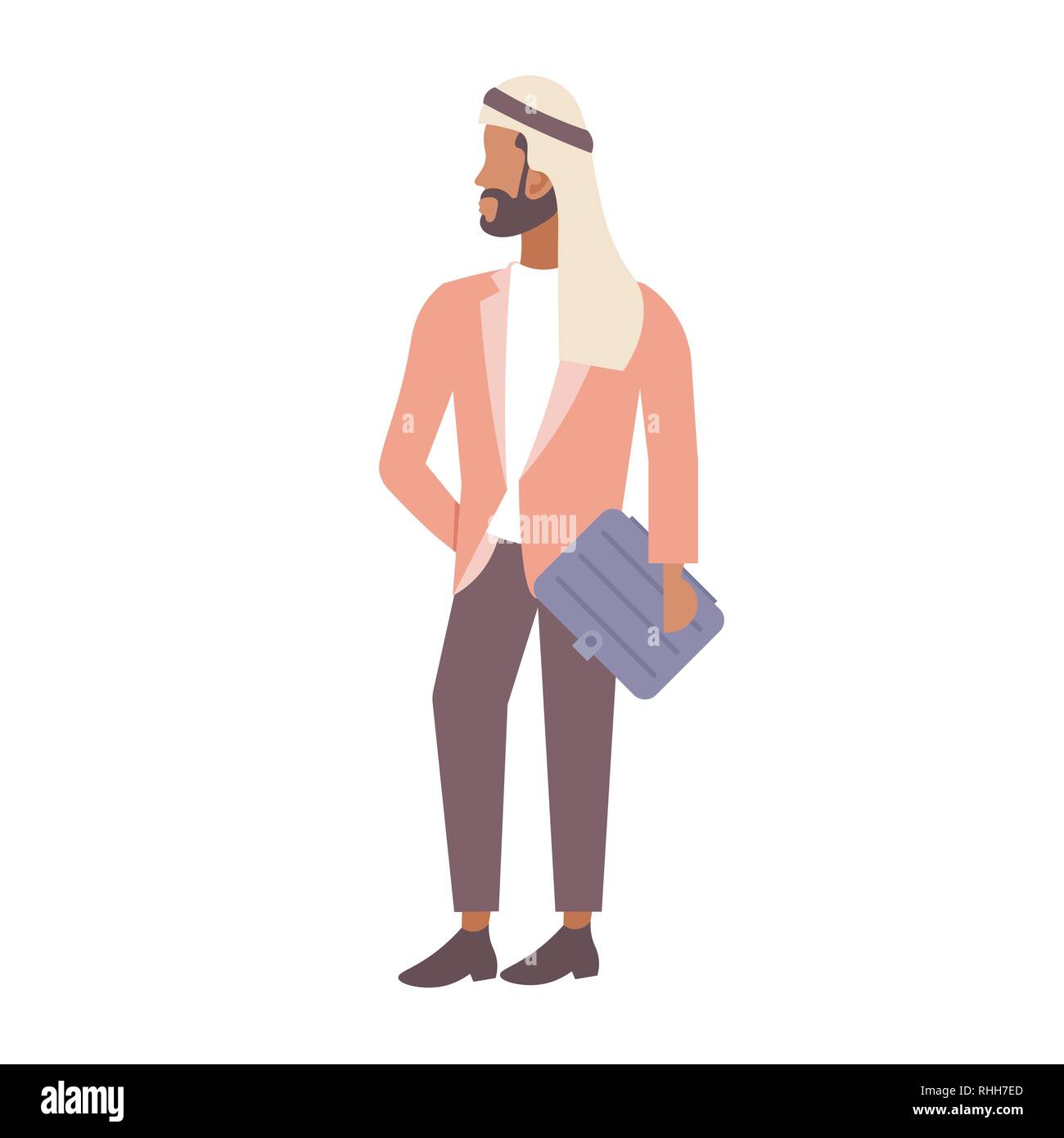 Uomo arabo azienda tablet imprenditore arabo indossando abiti tradizionali maschio personaggio dei cartoni animati a lunghezza piena isolati piatta Illustrazione Vettoriale