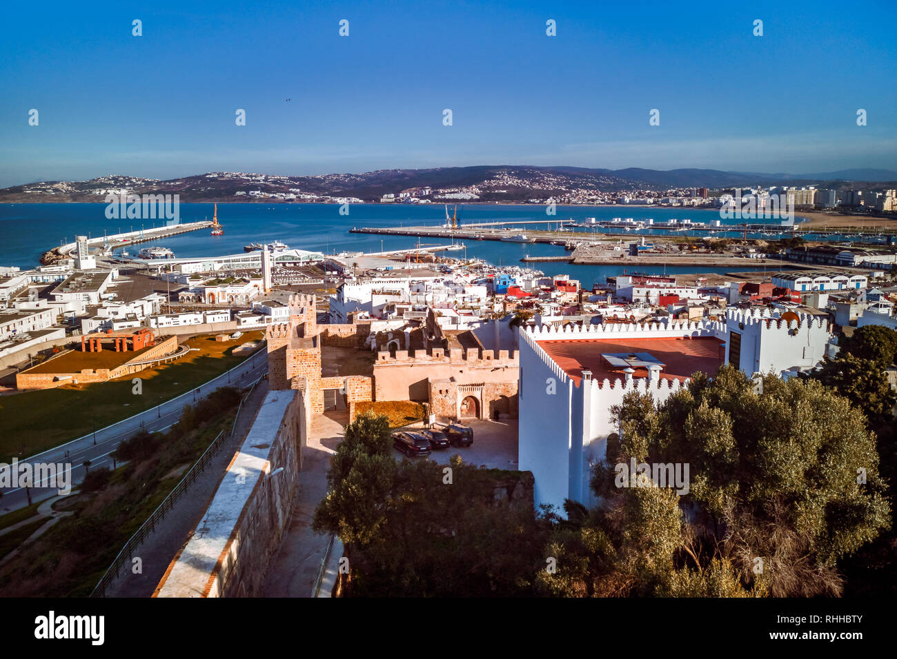 La vecchia medina e il porto di Tangeri, Marocco Foto Stock