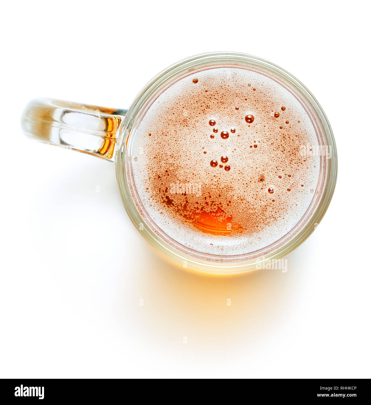 Vista superiore del boccale di birra isolato su sfondo bianco Foto Stock