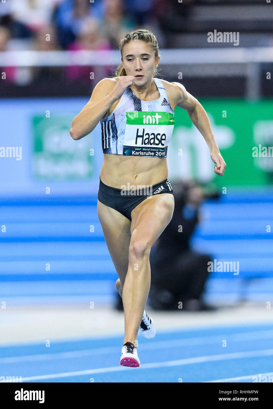 Karlsruhe, Deutschland. 02Feb, 2019. 60m donne: Rebekka Haase (GER). GES/atletica leggera IAAF/Indoormeeting Karlsruhe, 02.02.2019 | Utilizzo di credito in tutto il mondo: dpa/Alamy Live News Foto Stock