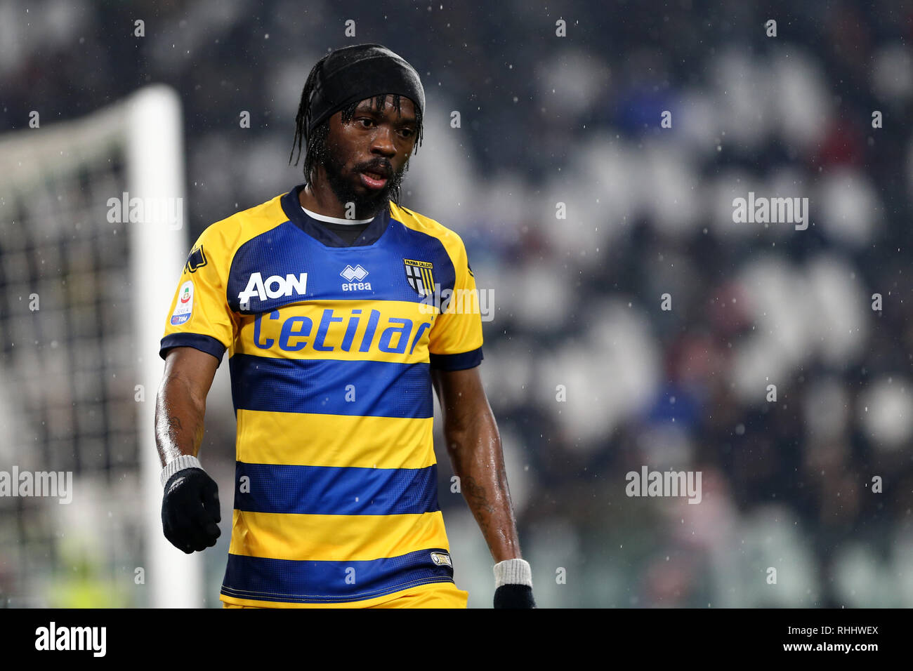 Torino, Italia. 2° febbraio 2019. Gervinho del Parma Calcio durante la serie di una partita di calcio tra Juventus e Parma Calcio. Credito: Marco Canoniero/Alamy Live News Foto Stock