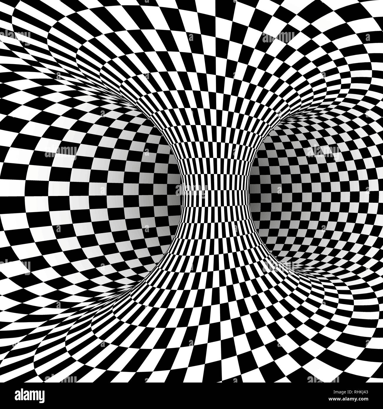 Bianco e nero square illusione ottica. Scacchi astratta illusione dello sfondo. Illustrazione Vettoriale Illustrazione Vettoriale