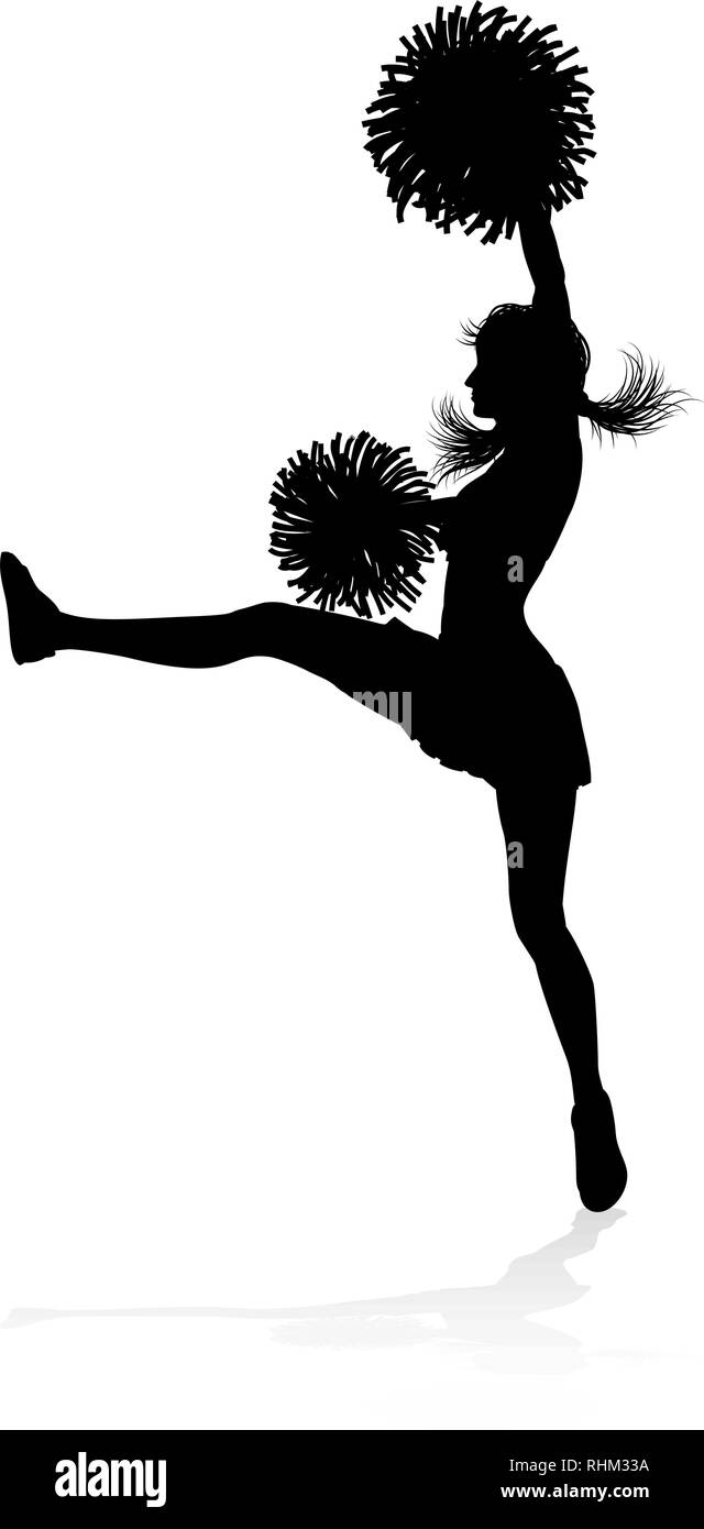 Cheerleader con il pom pom Silhouette Illustrazione Vettoriale