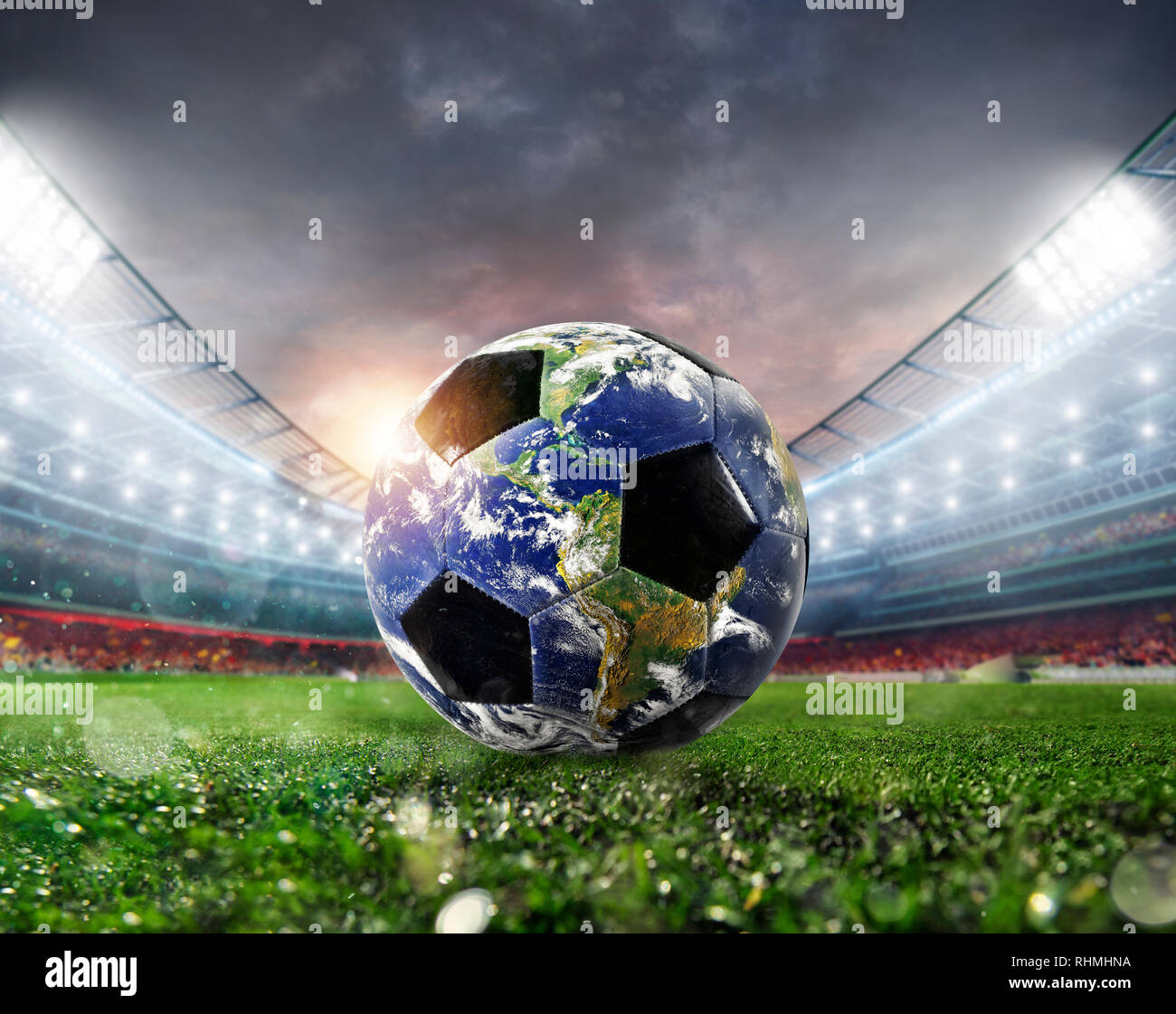 Pallone da calcio come un mondo. Messa a terra fornito dalla NASA. Foto Stock