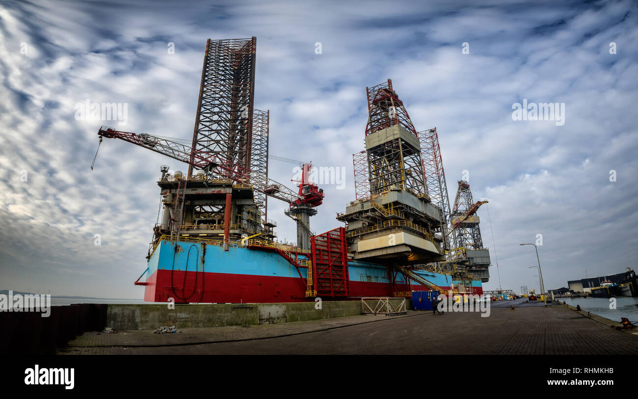 Nelle piattaforme di Esbjerg offshore oil Harbour, Danimarca Foto Stock