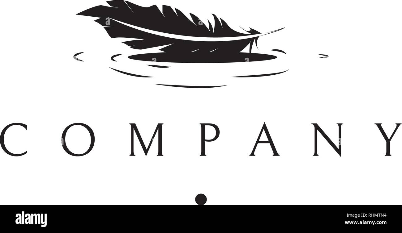Il logo del vettore su cui l'immagine astratta di una penna galleggiante sul fiume. Illustrazione Vettoriale Il logo del vettore su cui l'immagine astratta di una penna galleggiante sul fiume. Illustrazione Vettoriale