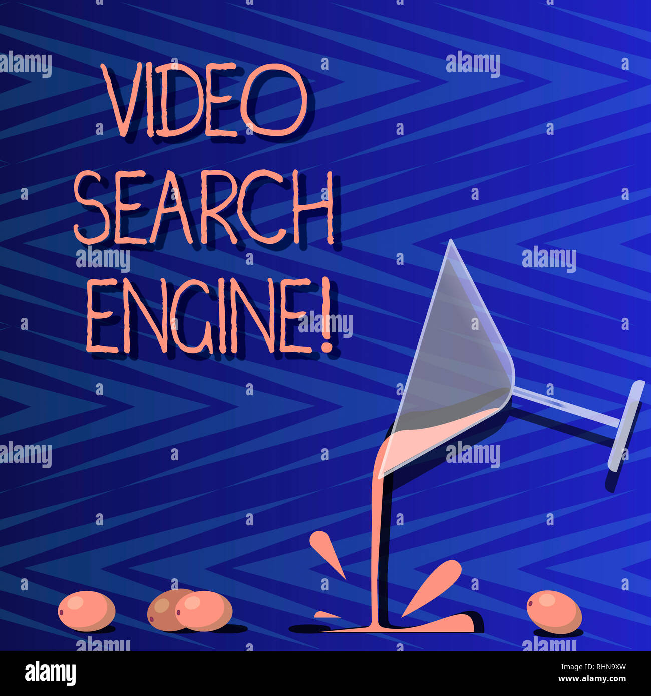 Parola di scrittura di testo motore di ricerca video. Il concetto di business per cui crawl profondamente web per i media e i contenuti audio Cocktail vino vetro liquido di versamento wit Foto Stock