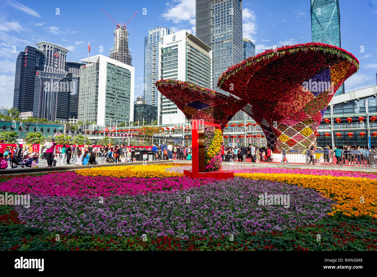 Grande struttura floreale display all'Anno Nuovo Cinese fiera dei fiori a Shenzhen, Cina. Foto Stock